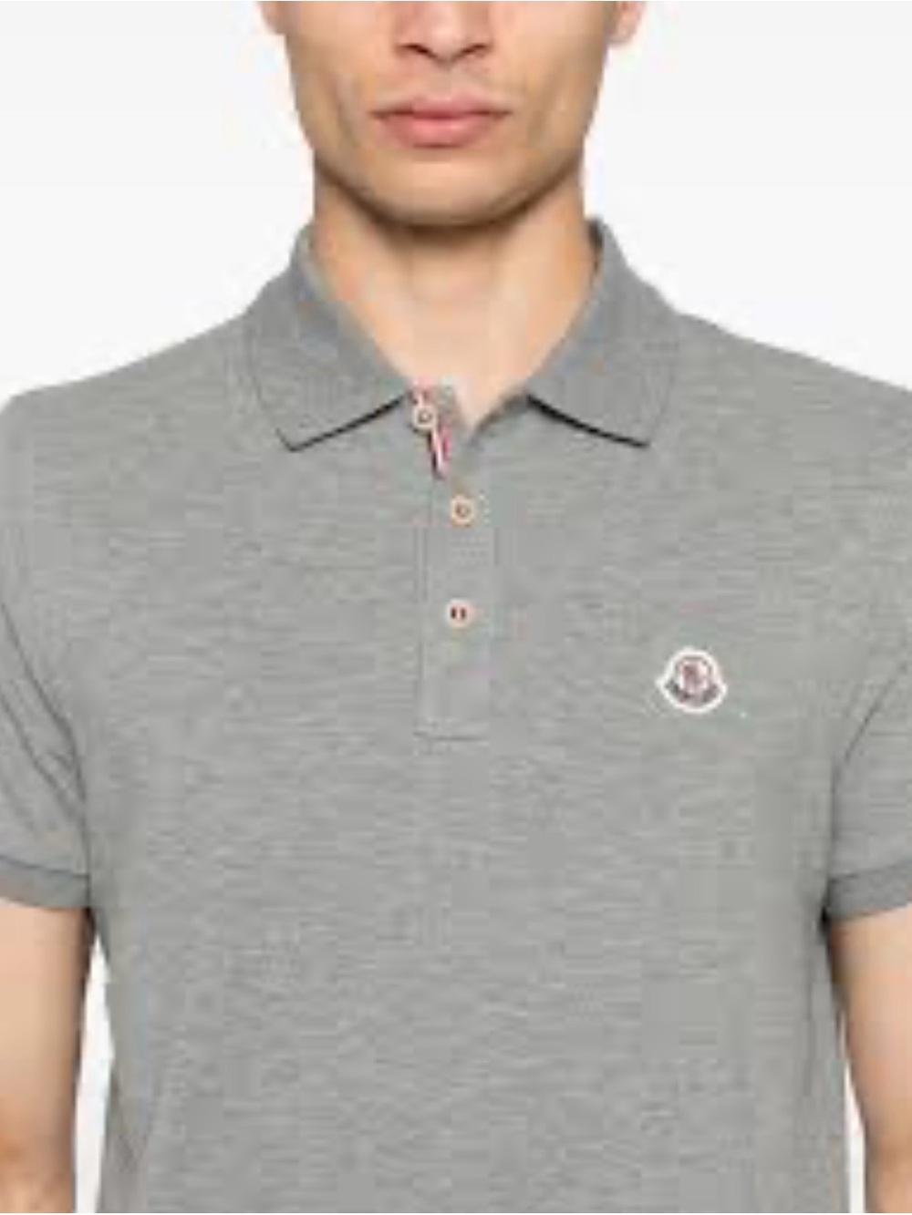 Moncler Grey Short-Sleeve Polo with Chest Emblem